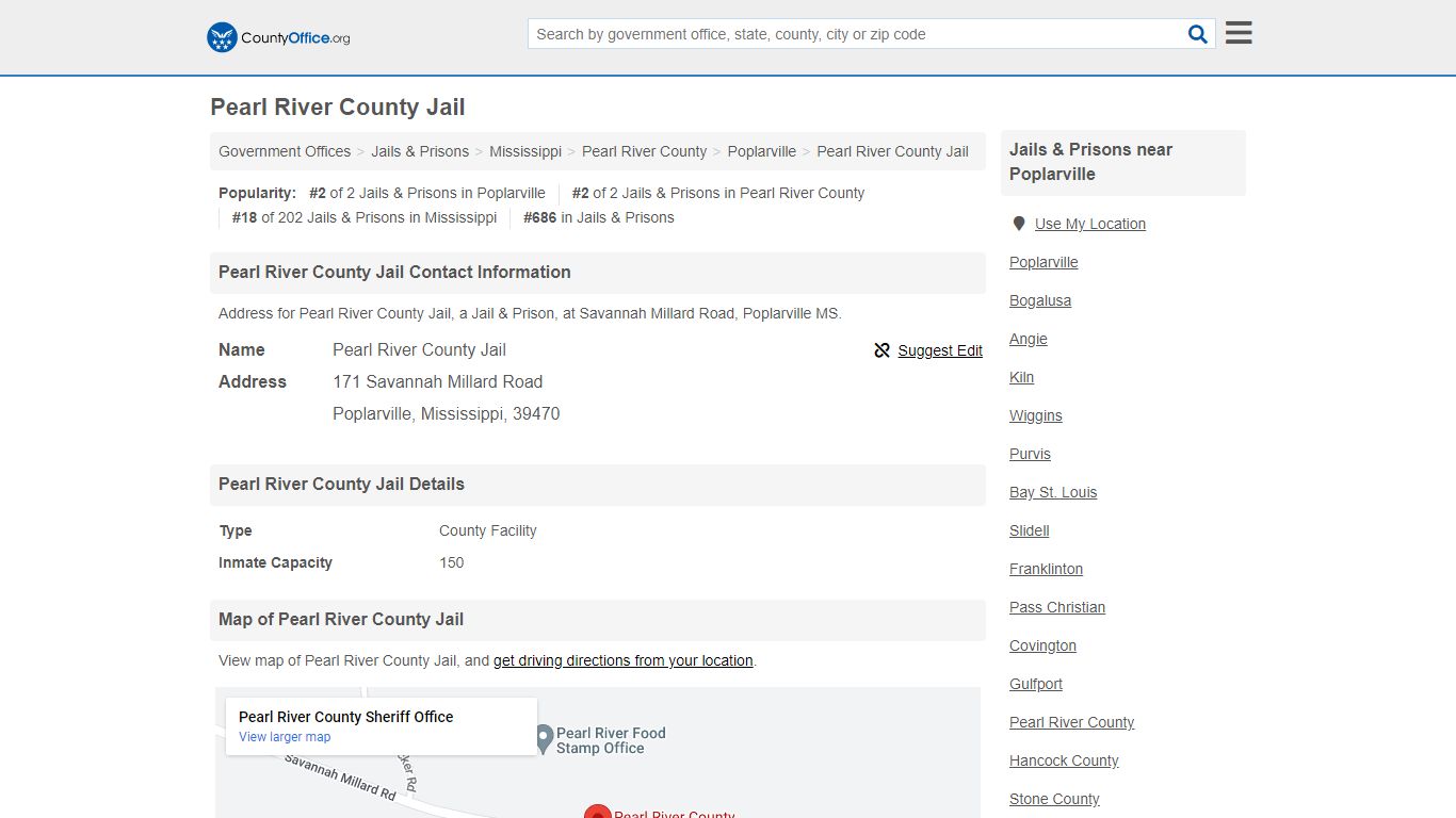 Pearl River County Jail - Poplarville, MS (Address)